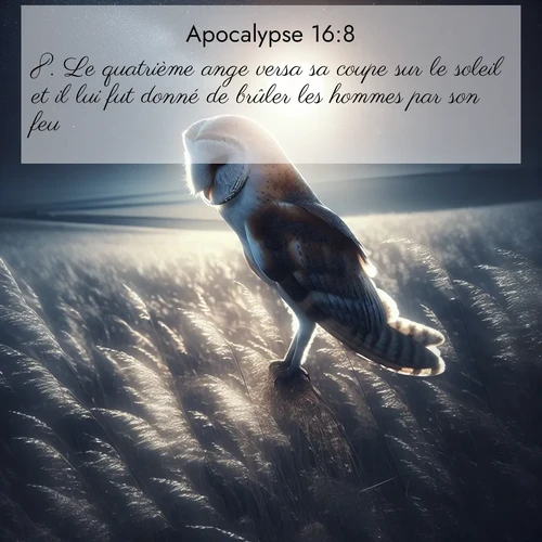 Segond21 Apocalypse  ; image nature: image avec le verset biblique :Le quatrième ange versa sa coupe sur le soleil et il lui fut donné de brûler les hommes par son feu. ;  ; 16:8