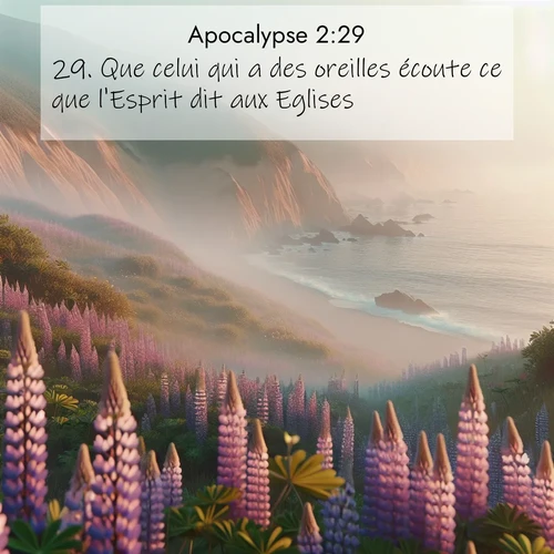 Segond21 Apocalypse  ; image nature: image avec le verset biblique :Que celui qui a des oreilles écoute ce que l&#039;Esprit dit aux Eglises.&#039; ;  ; 2:29