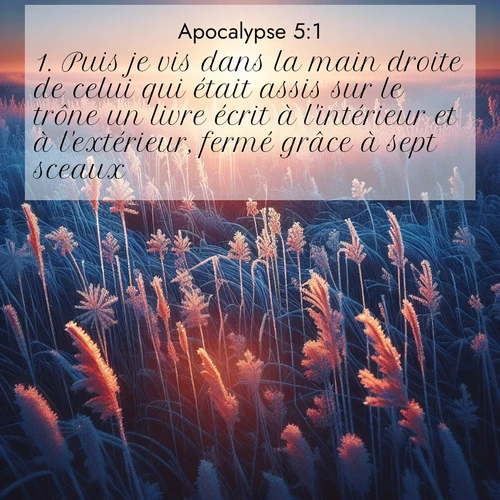Segond21 Apocalypse  ; image nature: image avec le verset biblique :Puis je vis dans la main droite de celui qui était assis sur le trône un livre écrit à l&#039;intérieur et à l&#039;extérieur, fermé grâce à sept sceaux. ;  ; 5:1