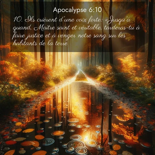 Segond21 Apocalypse  ; image nature: image avec le verset biblique :Ils crièrent d&#039;une voix forte: «Jusqu&#039;à quand, Maître saint et véritable, tarderas-tu à faire justice et à venger notre sang sur les habitants de la terre?» ;  ; 6:10