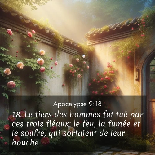 Segond21 Apocalypse  ; image nature: image avec le verset biblique :Le tiers des hommes fut tué par ces trois fléaux: le feu, la fumée et le soufre, qui sortaient de leur bouche. ;  ; 9:18