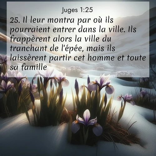 Segond21 Juges  ; image nature: image avec le verset biblique :Il leur montra par où ils pourraient entrer dans la ville. Ils frappèrent alors la ville du tranchant de l&#039;épée, mais ils laissèrent partir cet homme et toute sa famille. ;  ; 1:25