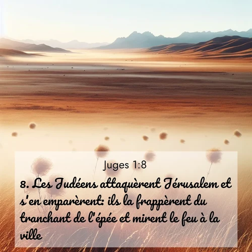 Segond21 Juges  ; image nature: image avec le verset biblique :Les Judéens attaquèrent Jérusalem et s&#039;en emparèrent: ils la frappèrent du tranchant de l&#039;épée et mirent le feu à la ville. ;  ; 1:8
