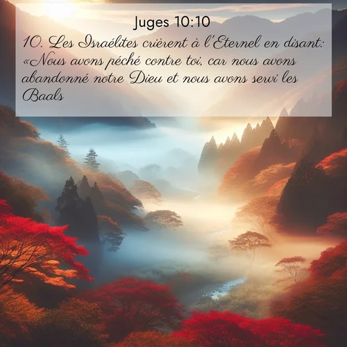 Segond21 Juges  ; image nature: image avec le verset biblique :Les Israélites crièrent à l&#039;Eternel en disant: «Nous avons péché contre toi, car nous avons abandonné notre Dieu et nous avons servi les Baals.» ;  ; 10:10