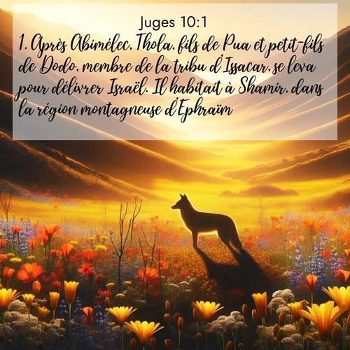 Segond21 Juges  ; image nature: image avec le verset biblique :Après Abimélec, Thola, fils de Pua et petit-fils de Dodo, membre de la tribu d&#039;Issacar, se leva pour délivrer Israël. Il habitait à Shamir, dans la région montagneuse d&#039;Ephraïm. ;  ; 10:1
