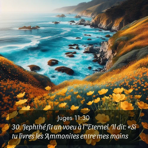 Segond21 Juges  ; image nature: image avec le verset biblique :Jephthé fit un voeu à l&#039;Eternel. Il dit: «Si tu livres les Ammonites entre mes mains, ;  ; 11:30