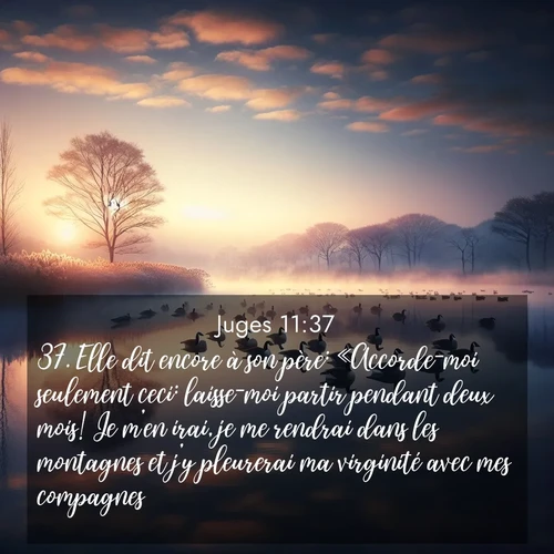 Segond21 Juges  ; image nature: image avec le verset biblique :Elle dit encore à son père: «Accorde-moi seulement ceci: laisse-moi partir pendant deux mois! Je m&#039;en irai, je me rendrai dans les montagnes et j&#039;y pleurerai ma virginité avec mes compagnes.» ;  ; 11:37
