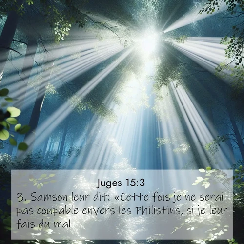 Segond21 Juges  ; image nature: image avec le verset biblique :Samson leur dit: «Cette fois je ne serai pas coupable envers les Philistins, si je leur fais du mal.» ;  ; 15:3
