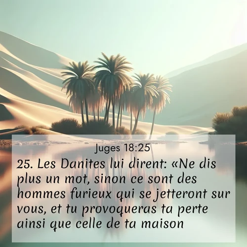 Segond21 Juges  ; image nature: image avec le verset biblique :Les Danites lui dirent: «Ne dis plus un mot, sinon ce sont des hommes furieux qui se jetteront sur vous, et tu provoqueras ta perte ainsi que celle de ta maison.» ;  ; 18:25