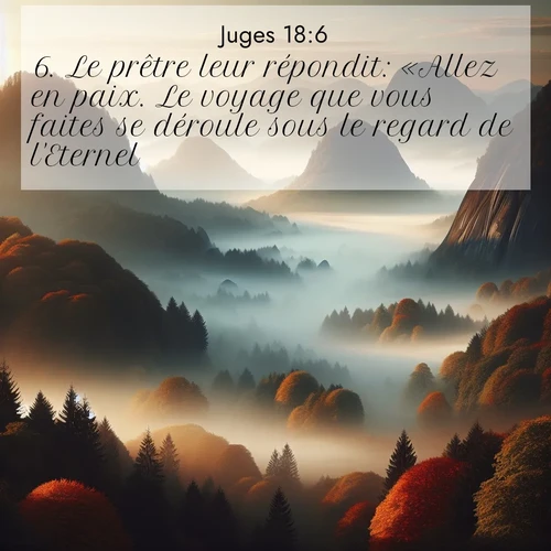 Segond21 Juges  ; image nature: image avec le verset biblique :Le prêtre leur répondit: «Allez en paix. Le voyage que vous faites se déroule sous le regard de l&#039;Eternel.» ;  ; 18:6