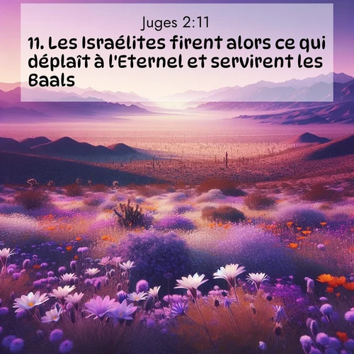 Segond21 Juges  ; image nature: image avec le verset biblique :Les Israélites firent alors ce qui déplaît à l&#039;Eternel et servirent les Baals. ;  ; 2:11
