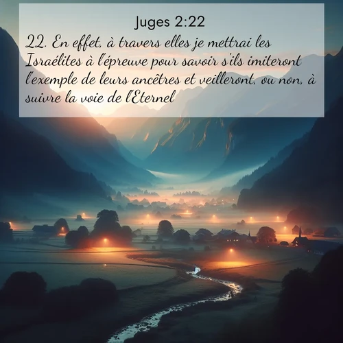 Segond21 Juges  ; image nature: image avec le verset biblique :En effet, à travers elles je mettrai les Israélites à l&#039;épreuve pour savoir s&#039;ils imiteront l&#039;exemple de leurs ancêtres et veilleront, ou non, à suivre la voie de l&#039;Eternel.» ;  ; 2:22
