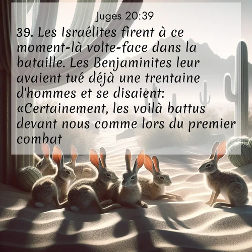 Segond21 Juges  ; image nature: image avec le verset biblique :Les Israélites firent à ce moment-là volte-face dans la bataille. Les Benjaminites leur avaient tué déjà une trentaine d&#039;hommes et se disaient: «Certainement, les voilà battus devant nous comme lors du premier combat!» ;  ; 20:39