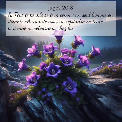 Segond21 Juges  ; image nature: image avec le verset biblique :Tout le peuple se leva comme un seul homme en disant: «Aucun de nous ne rejoindra sa tente, personne ne retournera chez lui. ;  ; 20:8
