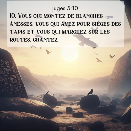 Segond21 Juges  ; image nature: image avec le verset biblique :Vous qui montez de blanches ânesses, vous qui avez pour sièges des tapis et vous qui marchez sur les routes, chantez! ;  ; 5:10