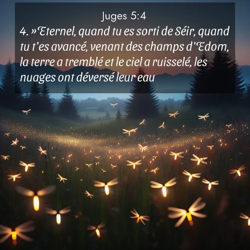 Segond21 Juges  ; image nature: image avec le verset biblique :»Eternel, quand tu es sorti de Séir, quand tu t&#039;es avancé, venant des champs d&#039;Edom, la terre a tremblé et le ciel a ruisselé, les nuages ont déversé leur eau. ;  ; 5:4