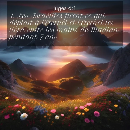 Segond21 Juges  ; image nature: image avec le verset biblique :Les Israélites firent ce qui déplaît à l&#039;Eternel et l&#039;Eternel les livra entre les mains de Madian pendant 7 ans. ;  ; 6:1