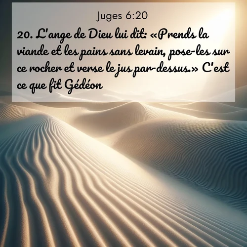 Segond21 Juges  ; image nature: image avec le verset biblique :L&#039;ange de Dieu lui dit: «Prends la viande et les pains sans levain, pose-les sur ce rocher et verse le jus par-dessus.» C&#039;est ce que fit Gédéon. ;  ; 6:20