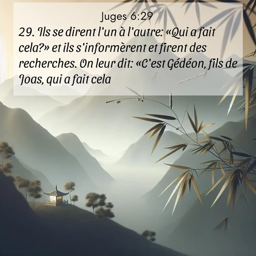 Segond21 Juges  ; image nature: image avec le verset biblique :Ils se dirent l&#039;un à l&#039;autre: «Qui a fait cela?» et ils s&#039;informèrent et firent des recherches. On leur dit: «C&#039;est Gédéon, fils de Joas, qui a fait cela.» ;  ; 6:29