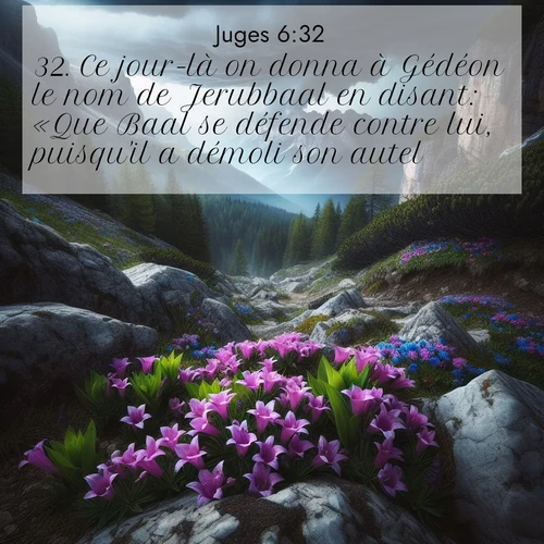 Segond21 Juges  ; image nature: image avec le verset biblique :Ce jour-là on donna à Gédéon le nom de Jerubbaal en disant: «Que Baal se défende contre lui, puisqu&#039;il a démoli son autel.» ;  ; 6:32