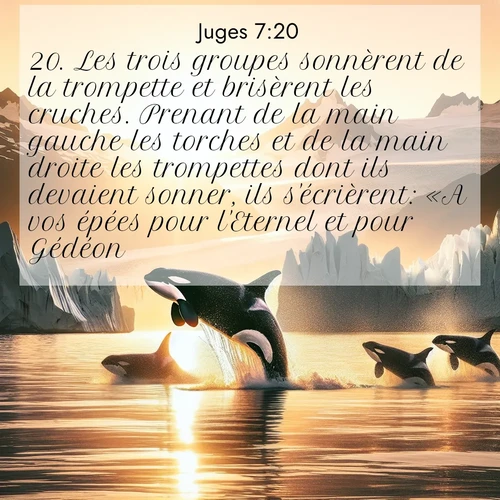 Segond21 Juges  ; image nature: image avec le verset biblique :Les trois groupes sonnèrent de la trompette et brisèrent les cruches. Prenant de la main gauche les torches et de la main droite les trompettes dont ils devaient sonner, ils s&#039;écrièrent: «A vos épées pour l&#039;Eternel et pour Gédéon!» ;  ; 7:20