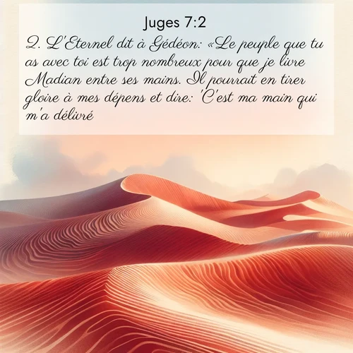 Segond21 Juges  ; image nature: image avec le verset biblique :L&#039;Eternel dit à Gédéon: «Le peuple que tu as avec toi est trop nombreux pour que je livre Madian entre ses mains. Il pourrait en tirer gloire à mes dépens et dire: &#039;C&#039;est ma main qui m&#039;a délivré.&#039; ;  ; 7:2