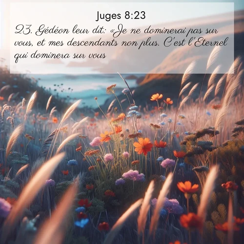 Segond21 Juges  ; image nature: image avec le verset biblique :Gédéon leur dit: «Je ne dominerai pas sur vous, et mes descendants non plus. C&#039;est l&#039;Eternel qui dominera sur vous.» ;  ; 8:23