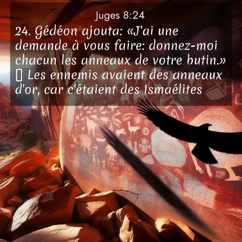 Segond21 Juges  ; image nature: image avec le verset biblique :Gédéon ajouta: «J&#039;ai une demande à vous faire: donnez-moi chacun les anneaux de votre butin.»  Les ennemis avaient des anneaux d&#039;or, car c&#039;étaient des Ismaélites.  ;  ; 8:24