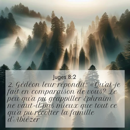 Segond21 Juges  ; image nature: image avec le verset biblique :Gédéon leur répondit: «Qu&#039;ai-je fait en comparaison de vous? Le peu qu&#039;a pu grappiller Ephraïm ne vaut-il pas mieux que tout ce qu&#039;a pu récolter la famille d&#039;Abiézer? ;  ; 8:2