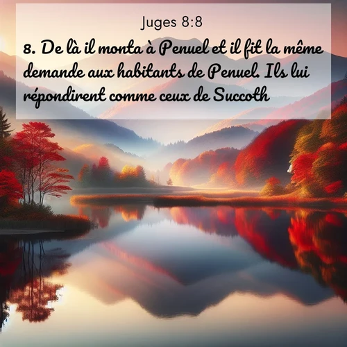 Segond21 Juges  ; image nature: image avec le verset biblique :De là il monta à Penuel et il fit la même demande aux habitants de Penuel. Ils lui répondirent comme ceux de Succoth, ;  ; 8:8
