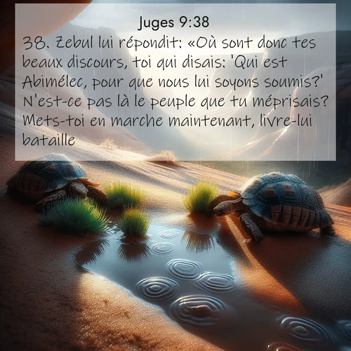 Segond21 Juges  ; image nature: image avec le verset biblique :Zebul lui répondit: «Où sont donc tes beaux discours, toi qui disais: &#039;Qui est Abimélec, pour que nous lui soyons soumis?&#039; N&#039;est-ce pas là le peuple que tu méprisais? Mets-toi en marche maintenant, livre-lui bataille!» ;  ; 9:38