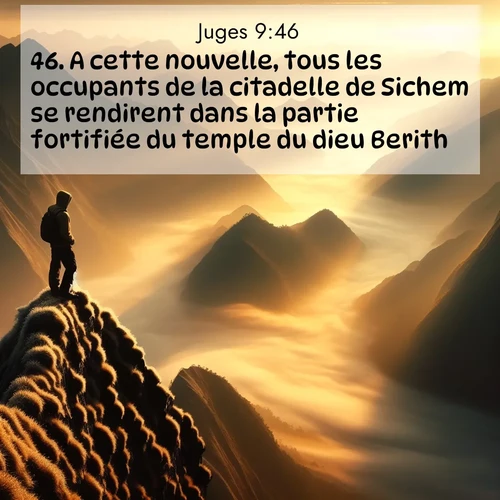 Segond21 Juges  ; image nature: image avec le verset biblique :A cette nouvelle, tous les occupants de la citadelle de Sichem se rendirent dans la partie fortifiée du temple du dieu Berith. ;  ; 9:46