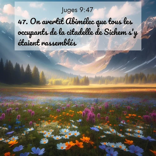 Segond21 Juges  ; image nature: image avec le verset biblique :On avertit Abimélec que tous les occupants de la citadelle de Sichem s&#039;y étaient rassemblés. ;  ; 9:47
