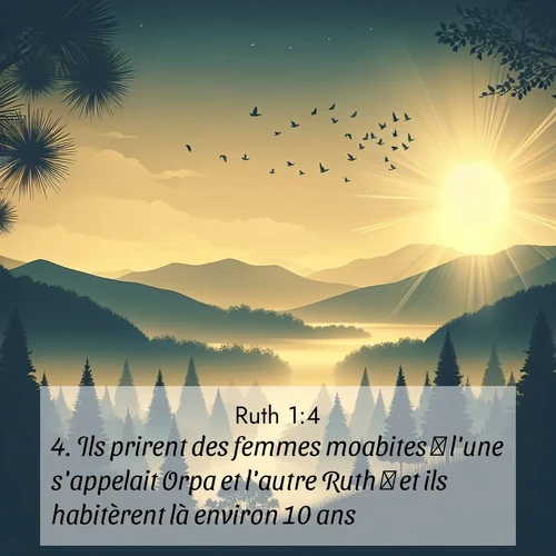 Segond21 Ruth  ; image nature: image avec le verset biblique :Ils prirent des femmes moabites  l&#039;une s&#039;appelait Orpa et l&#039;autre Ruth  et ils habitèrent là environ 10 ans. ;  ; 1:4
