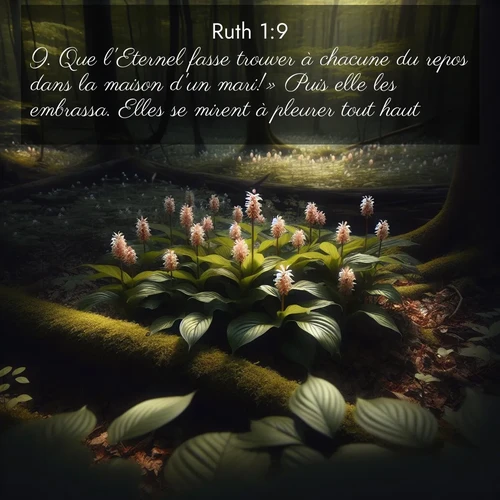 Segond21 Ruth  ; image nature: image avec le verset biblique :Que l&#039;Eternel fasse trouver à chacune du repos dans la maison d&#039;un mari!» Puis elle les embrassa. Elles se mirent à pleurer tout haut ;  ; 1:9