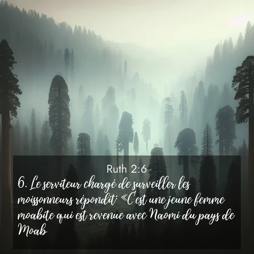 Segond21 Ruth  ; image nature: image avec le verset biblique :Le serviteur chargé de surveiller les moissonneurs répondit: «C&#039;est une jeune femme moabite qui est revenue avec Naomi du pays de Moab. ;  ; 2:6