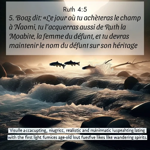 Segond21 Ruth  ; image nature: image avec le verset biblique :Boaz dit: «Le jour où tu achèteras le champ à Naomi, tu l&#039;acquerras aussi de Ruth la Moabite, la femme du défunt, et tu devras maintenir le nom du défunt sur son héritage.» ;  ; 4:5