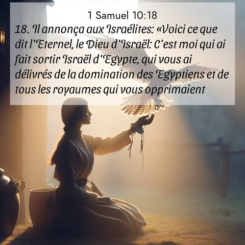 Segond21 1 Samuel  ; image nature: image avec le verset biblique :Il annonça aux Israélites: «Voici ce que dit l&#039;Eternel, le Dieu d&#039;Israël: C&#039;est moi qui ai fait sortir Israël d&#039;Egypte, qui vous ai délivrés de la domination des Egyptiens et de tous les royaumes qui vous opprimaient. ;  ; 10:18