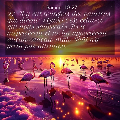 Segond21 1 Samuel  ; image nature: image avec le verset biblique :Il y eut toutefois des vauriens qui dirent: «Quoi! C&#039;est celui-ci qui nous sauvera!» Ils le méprisèrent et ne lui apportèrent aucun cadeau, mais Saül n&#039;y prêta pas attention. ;  ; 10:27