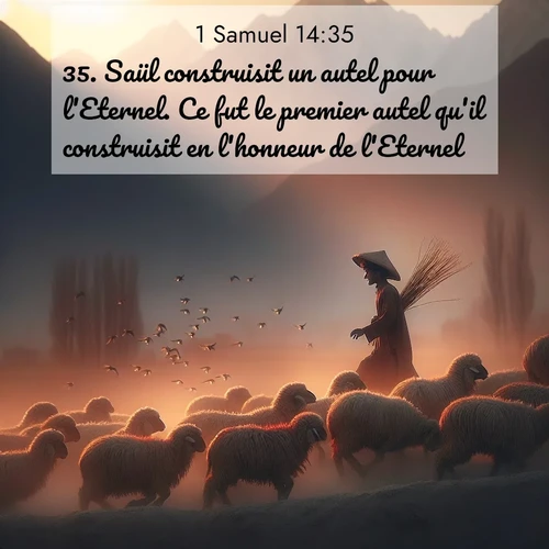Segond21 1 Samuel  ; image nature: image avec le verset biblique :Saül construisit un autel pour l&#039;Eternel. Ce fut le premier autel qu&#039;il construisit en l&#039;honneur de l&#039;Eternel. ;  ; 14:35