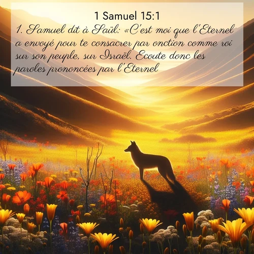 Segond21 1 Samuel  ; image nature: image avec le verset biblique :Samuel dit à Saül: «C&#039;est moi que l&#039;Eternel a envoyé pour te consacrer par onction comme roi sur son peuple, sur Israël. Ecoute donc les paroles prononcées par l&#039;Eternel! ;  ; 15:1