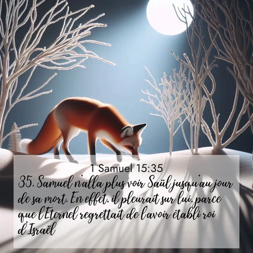 Segond21 1 Samuel  ; image nature: image avec le verset biblique :Samuel n&#039;alla plus voir Saül jusqu&#039;au jour de sa mort. En effet, il pleurait sur lui, parce que l&#039;Eternel regrettait de l&#039;avoir établi roi d&#039;Israël. ;  ; 15:35