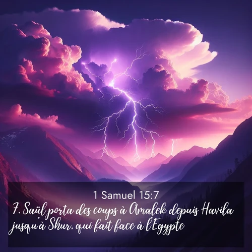 Segond21 1 Samuel  ; image nature: image avec le verset biblique :Saül porta des coups à Amalek depuis Havila jusqu&#039;à Shur, qui fait face à l&#039;Egypte. ;  ; 15:7