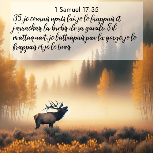Segond21 1 Samuel  ; image nature: image avec le verset biblique :je courais après lui, je le frappais et j&#039;arrachais la brebis de sa gueule. S&#039;il m&#039;attaquait, je l&#039;attrapais par la gorge, je le frappais et je le tuais. ;  ; 17:35