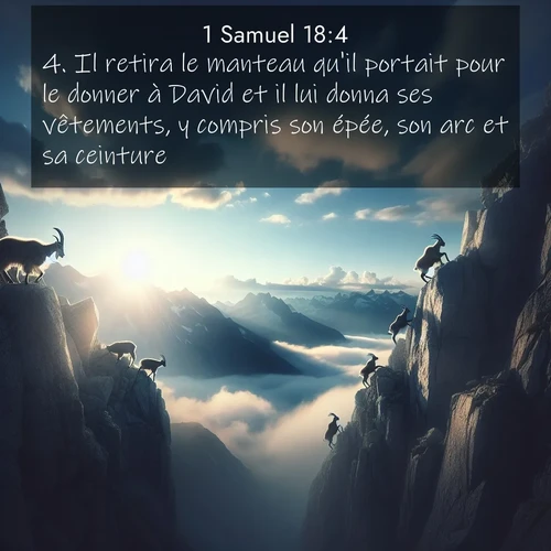 Segond21 1 Samuel  ; image nature: image avec le verset biblique :Il retira le manteau qu&#039;il portait pour le donner à David et il lui donna ses vêtements, y compris son épée, son arc et sa ceinture. ;  ; 18:4
