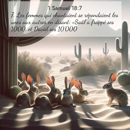 Segond21 1 Samuel  ; image nature: image avec le verset biblique :Les femmes qui chantaient se répondaient les unes aux autres en disant: «Saül a frappé ses 1000, et David ses 10&#039;000.» ;  ; 18:7