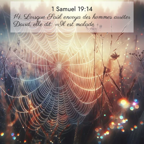 Segond21 1 Samuel  ; image nature: image avec le verset biblique :Lorsque Saül envoya des hommes arrêter David, elle dit: «Il est malade.» ;  ; 19:14