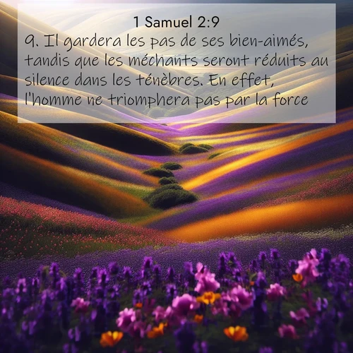 Segond21 1 Samuel  ; image nature: image avec le verset biblique :Il gardera les pas de ses bien-aimés, tandis que les méchants seront réduits au silence dans les ténèbres. En effet, l&#039;homme ne triomphera pas par la force. ;  ; 2:9