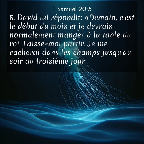 Segond21 1 Samuel  ; image nature: image avec le verset biblique :David lui répondit: «Demain, c&#039;est le début du mois et je devrais normalement manger à la table du roi. Laisse-moi partir. Je me cacherai dans les champs jusqu&#039;au soir du troisième jour. ;  ; 20:5