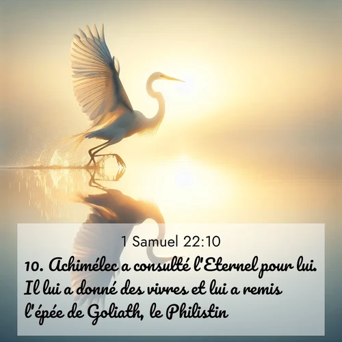 Segond21 1 Samuel  ; image nature: image avec le verset biblique :Achimélec a consulté l&#039;Eternel pour lui. Il lui a donné des vivres et lui a remis l&#039;épée de Goliath, le Philistin.» ;  ; 22:10